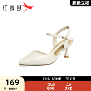 女2025夏季 尖頭細跟高跟鞋 新款 氣質女鞋 女 時尚 紅蜻蜓一字帶涼鞋
