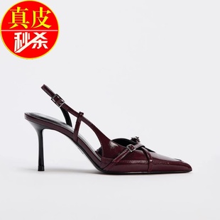 女2025年夏季 氣質單鞋 新款 交叉扣性感涼鞋 黑色尖頭漆皮女鞋 高跟鞋