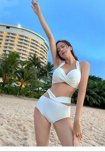 性感簡約比基尼純色小胸聚攏吊帶分體泳衣韓國女士鋼托泳裝