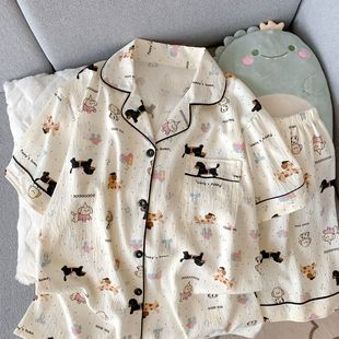 短褲 網紅ins卡通睡衣女款 可外穿短袖 云朵棉薄款 兩件套家居服 夏季