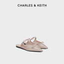 拖鞋 CHARLES&KEITH25夏季 70580265蝴蝶結尖頭平底穆勒鞋 CK1 新款