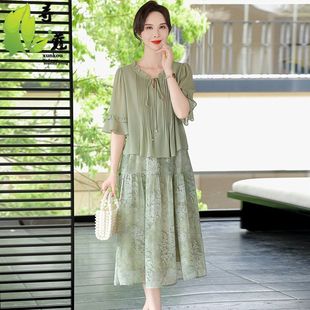新款 雪紡衣服40 中老年連衣裙女大碼 長裙時尚 休閑中年女裝 夏季