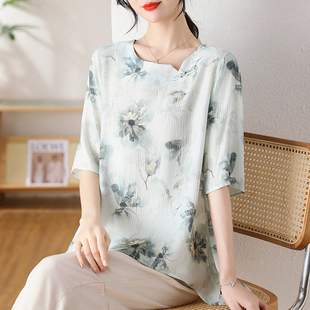 洋氣雪紡襯衫 上衣短袖 時尚 薄款 T恤 中老年女夏季 專柜媽媽夏裝