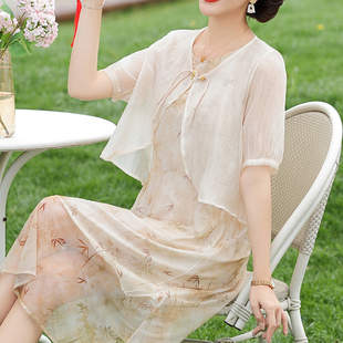 媽媽裝 印花套裝 夏裝 連衣裙中老年女長裙時尚 薄 新中式 專柜2025新款
