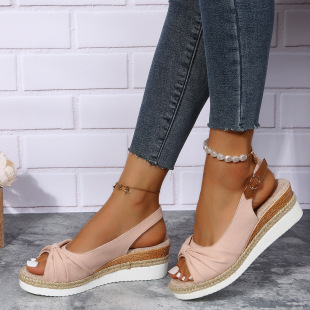 roman 女鞋 shoes women sandals 麻繩蝴蝶結坡跟大碼 wedge 43涼鞋