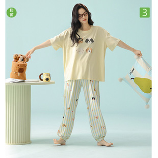 超柔軟莫代爾 睡衣女士a類棉薄款 夏季 長(zhǎng)褲 卡通家居服套裝 短袖