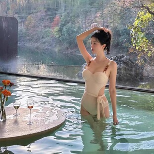 泳衣女2025新款 連體韓國ins風高級感綁帶露背遮肚顯瘦甜美可愛