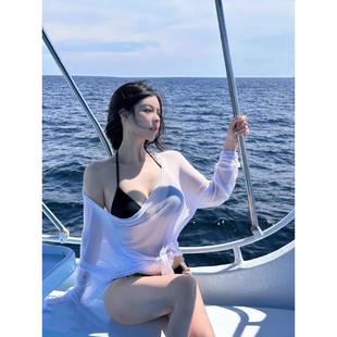 海邊度假比基尼泳衣外搭罩衫 可下水游泳御姐范寬松性感防曬沙灘衣