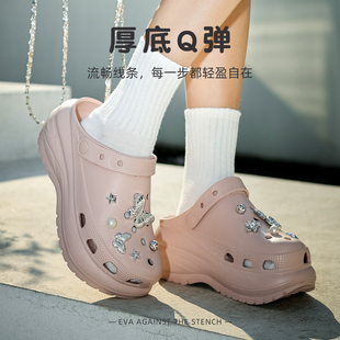女 增高小個(gè)子外穿百搭海邊沙灘矮子樂(lè)涼鞋 厚底洞洞鞋 女蝴蝶結(jié)新款