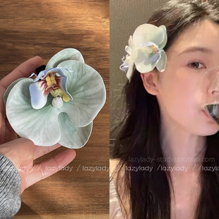 易夢玲同款 蝴蝶蘭度假風海邊發夾邊夾發卡發飾 立體3D花朵鴨嘴夾