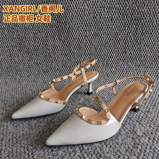 新款 斷碼 女鞋 細高跟鉚釘洋氣側空包頭涼鞋 XANGIRL 夏季 香閣兒正品