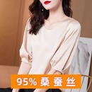 半袖 真絲緞面t恤女燈籠袖 桑蠶絲醋酸五分袖 百搭上衣 清倉處理