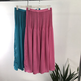 半裙 中長款 外貿(mào)夏季 風(fēng)琴褶拼飄逸舒服大碼