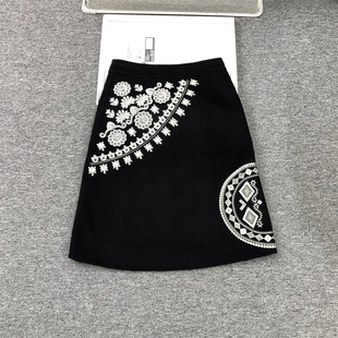 重工精美刺繡花羊毛半身裙 秋冬80%羊毛 工作室余單 定制單