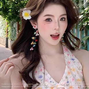 超明媚 氣質多巴胺夏日度假風花朵耳環女氛圍感耳釘漂亮絕美耳飾
