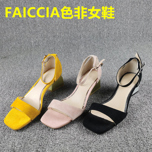 淺口露趾一字扣帶羊皮中空女鞋 瑕疵斷碼 夏季 百搭真皮涼鞋 處理時尚