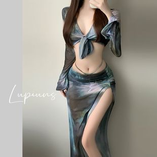 小胸聚攏沙灘度假游泳衣 分體四件套長(zhǎng)裙性感修身 夏季 比基尼新款
