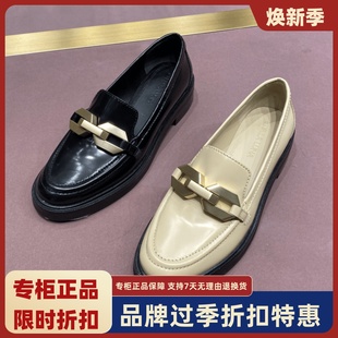 SL322042 女一腳蹬單鞋 露娜女鞋 SL圓頭金屬搭扣樂福方跟英倫小皮鞋