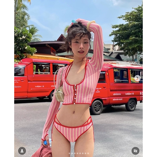 Girl 分體小胸三件套 Stories辣妹拍照泳衣多巴胺純欲風比基尼裙式