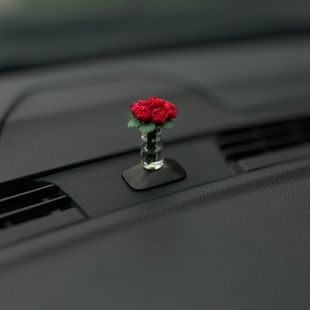 嬌艷玫瑰花汽車中控臺窗擺件迷你治愈系車載飾品女士車內個性 漂亮