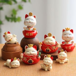 新年禮物招財貓汽車擺件文創禮品招財貓樹脂家居店鋪開業蛋糕裝 飾