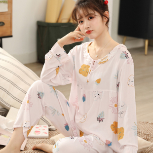 薄款 甜美空調服春秋款 綿綢睡衣女可愛長袖 家居服大碼 棉綢套裝 夏季