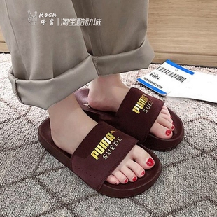 365758 翻毛麂皮黑金燙金運動休閑沙灘拖鞋 372277 彪馬男女 Puma
