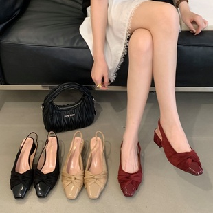 粗跟包頭涼鞋 配裙子小香風(fēng)氣質(zhì)后空單鞋 女鞋 夏季 子2025年新款 法式