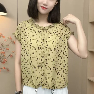 洋氣短袖 時(shí)尚 T恤衫 女減齡顯瘦媽媽裝 2025夏季 洋氣遮肚雪紡衫 新款
