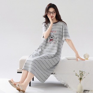可愛卡通網(wǎng)紅睡衣女夏天寬松女士春秋款 睡裙夏季 女純棉短袖