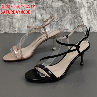 真皮露趾細(xì)跟高跟女涼鞋 SATURDAYMODE正品 時(shí)尚 處理夏季 潮 撤柜斷碼