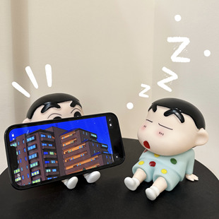 蠟筆小新手機支架桌面擺件潮玩模型公仔禮物動漫手辦懶人 手機架