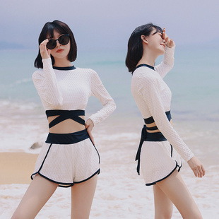 女士泳衣顯瘦遮肚分體保守2024新款 游泳衣海邊度假三件套 防曬長袖