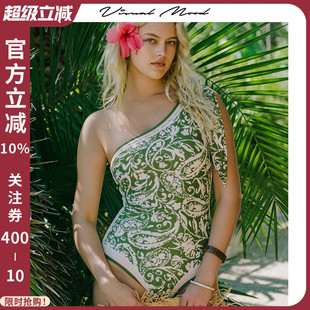 遮肚顯瘦海邊沙灘度假連體泳衣 復(fù)古雙面印花時(shí)尚 visual mood法式