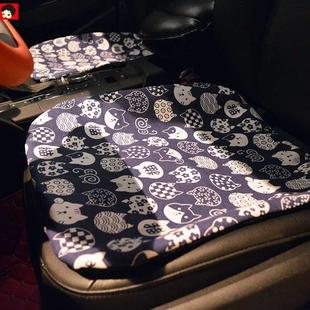 文藝清新貓咪卡通頭亞麻冰絲帆布四季 通用汽車座墊單片坐墊