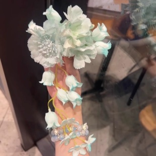 夏日綠色櫻花小風鈴流蘇發夾海邊度假風拍照發飾甜美少女感側邊夾