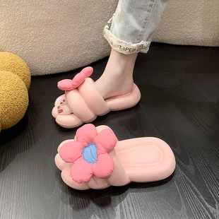 網紅外穿可愛花朵大腳板家居室內踩屎感防滑涼拖鞋 厚底拖鞋 女夏季
