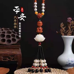 車載吊墜小沙彌后視鏡掛件天然桃木手工雕刻時尚 男女網(wǎng)紅汽車掛飾