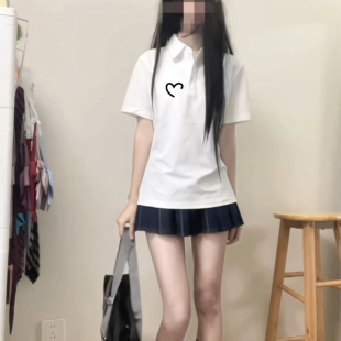 高級感polo領甜辣修身 新款 顯瘦上衣 t恤女2025年夏季 白色正肩短袖