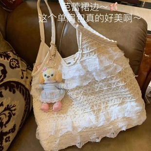 休閑度假仙氣蕾絲單肩挎包大容量通勤女包 chain夏季 日本代購 ball