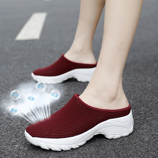 女夏外穿媽媽鞋 老北京布鞋 無后跟網(wǎng)鞋 中跟單鞋 女 中老年懶人鞋 拖鞋