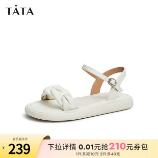 新款 2024夏季 YBG02BL3 女百搭一字帶松糕涼鞋 Tata他她厚底沙灘涼鞋