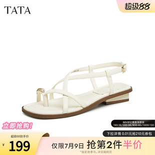 新款 Tata他她潮流羅馬涼鞋 簡約2024夏季 仙女風(fēng)涼鞋 WNZ01BL3 女時尚