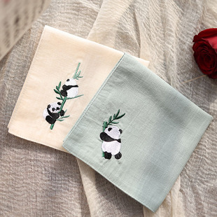 純棉刺繡手帕出國留學中國風禮物送老外手絹隨身吸汗方巾大熊貓