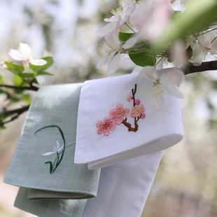 梅蘭竹菊刺繡純棉手帕男士 女士隨身擦汗方巾吸汗手絹老外生日禮物