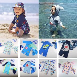 連體韓國寶寶兒童泳衣男女孩童小中大童防曬速干沖浪服海邊游泳褲