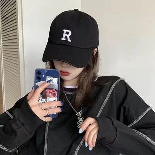 R標棒球帽女大頭圍顯瘦顯臉小ins潮百搭防曬太陽帽鴨舌帽春夏季