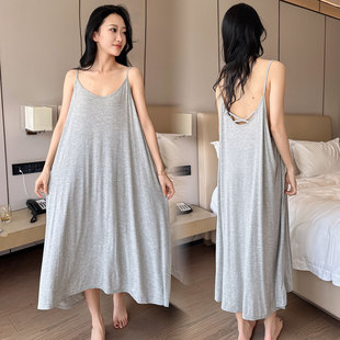 竹纖維露背性感睡衣家居裙200斤夏天 薄款 吊帶睡裙大碼 女胖mm夏季