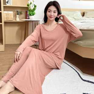 莫代爾長(zhǎng)袖 薄款 寬松家居服200斤加肥加大 胖mm睡衣女套裝 春秋大碼