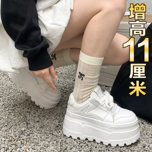 運動百搭輕便增高板鞋 小白鞋 休閑小個子厚底松糕鞋 新款 女2025秋季